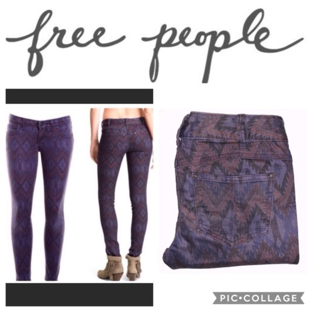 Free People Purple Tribal Aztec Skinny Jeans 27